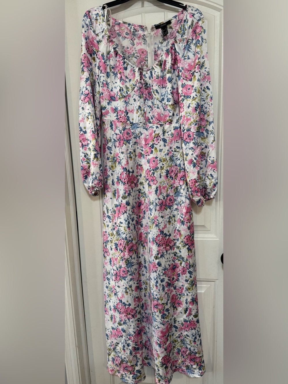 Forever 21 White Floral Dress with Pink and Blue Blooms